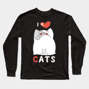 I Love Cats Big Red Heart Kitty Lover Long Sleeve T-Shirt